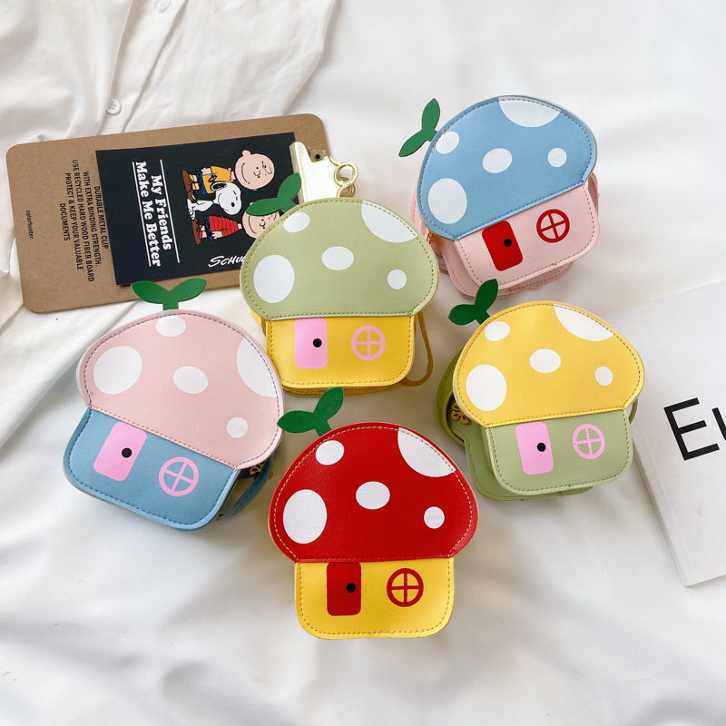 New Cartoon Colorful Mushroom Women's Bag Trendy PU Shoulder Bag Cute Bag Coin Purse Fashion Crossbody Bag