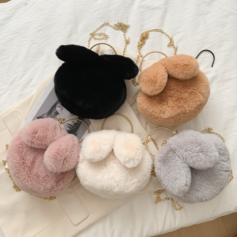 Autumn and winter new Korean version versatile portable plush bag women's chain cute rabbit fur bag single shoulder crossbody bag