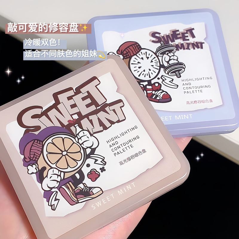 SWEETMINT high-gloss contouring all-in-one palette modifies contours and brightens skin tone, is sweat-proof, long-lasting and does not remove makeup easily