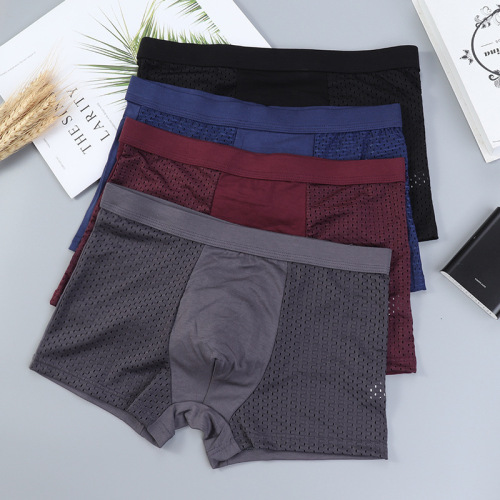 Summer men's ice mesh boxer briefs hollow waist large size modal breathable boxer briefs