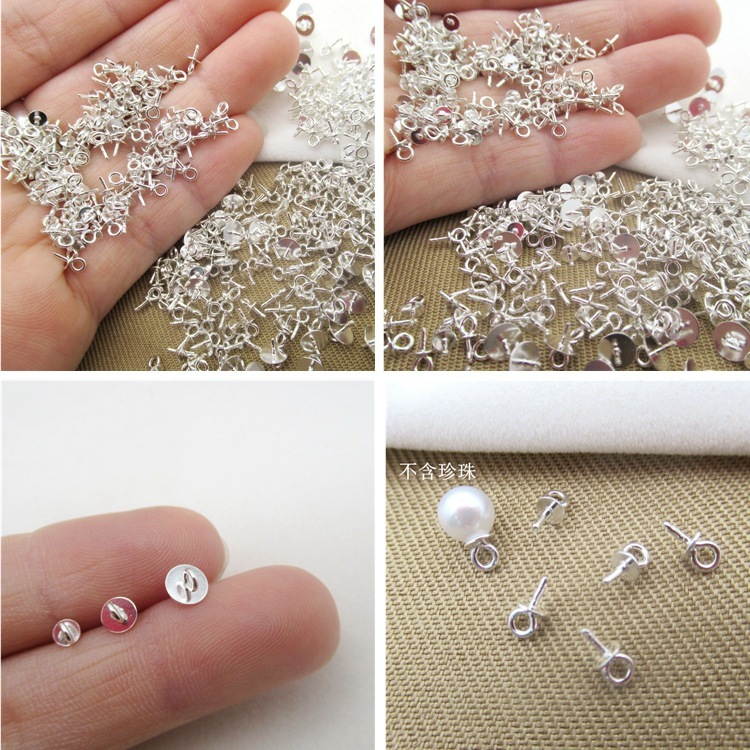 s925 sterling silver flat bottom pendant needle tray pearl pendant empty tray handmade DIY ear jewelry accessories necklace pendant tray
