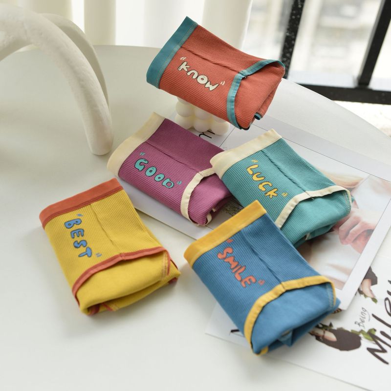 B134 contrasting letters, retro-style elastic waistband, wide-brimmed design, comfortable girls' underwear