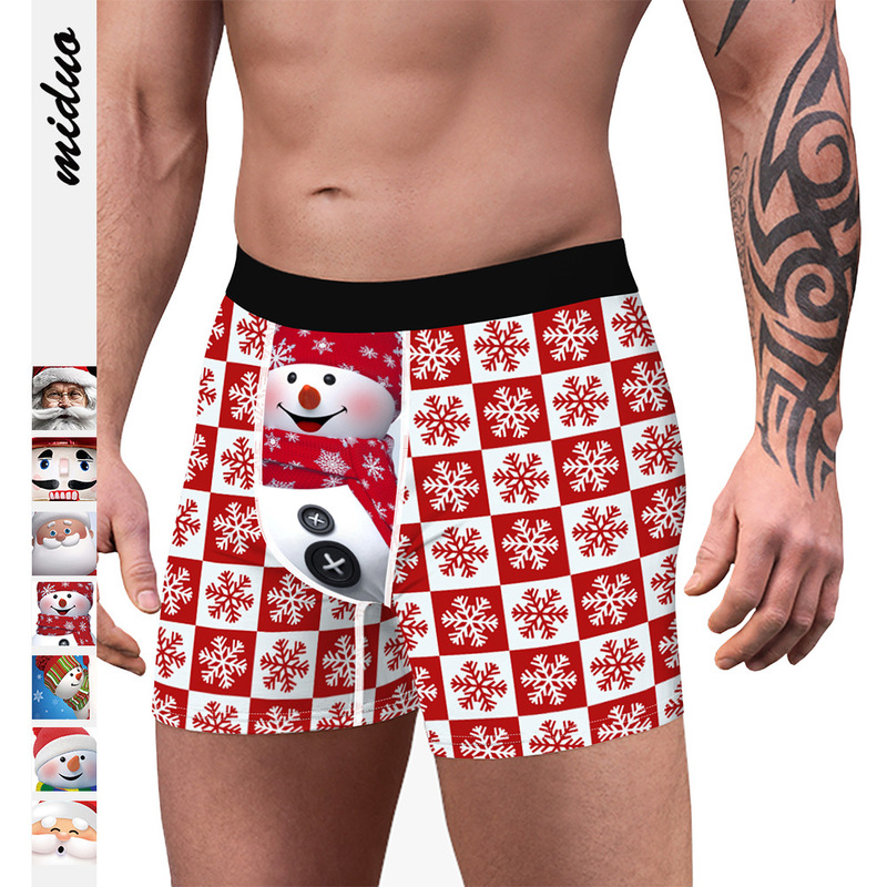 Amazon Snowman Digital Printed Boxer Briefs Comfortable and Breathable Men's Inner Wear Slim Men's Underwear