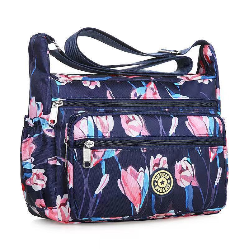 Women's bag, Korean style mom bag, large capacity crossbody bag, middle-aged and elderly backpack, Oxford shoulder bag, floor-to-ceiling floral cloth bag