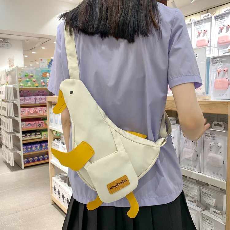 Japanese chest bag cute little duck ugly canvas bag women's new niche personality crossbody bag student bag