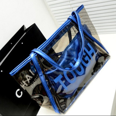 Summer new TOU transparent crystal bag mother bag shoulder handbag printed letter beach bag