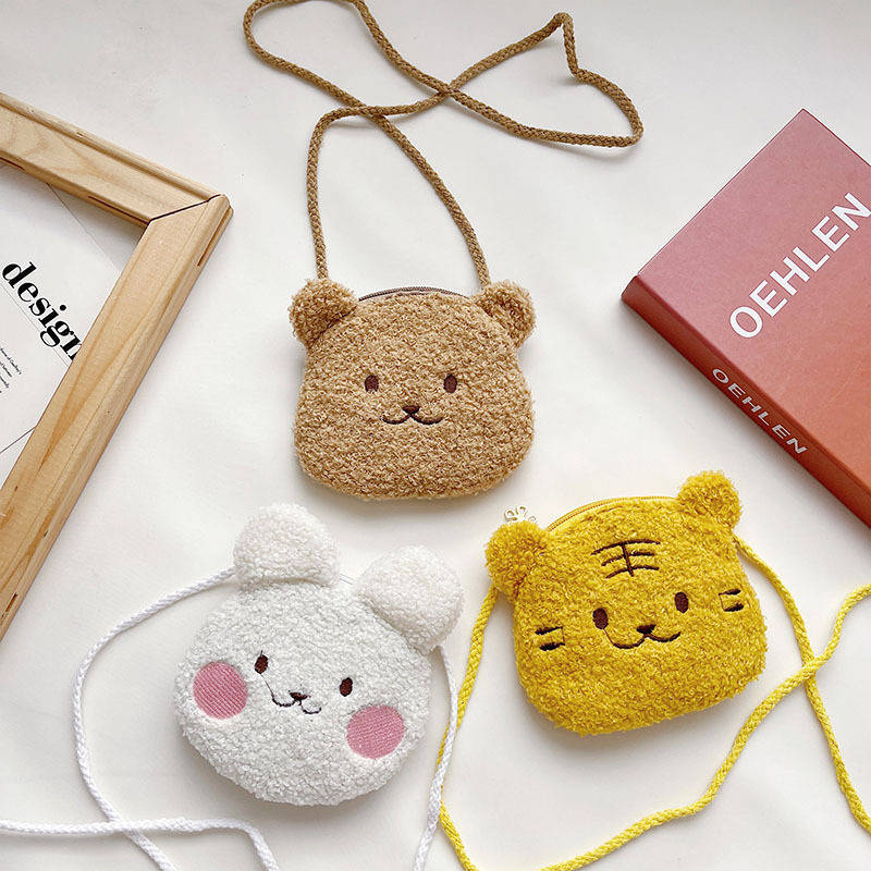 New lamb wool children's coin purse cute girl shopping crossbody women's bag fashionable shoulder bag