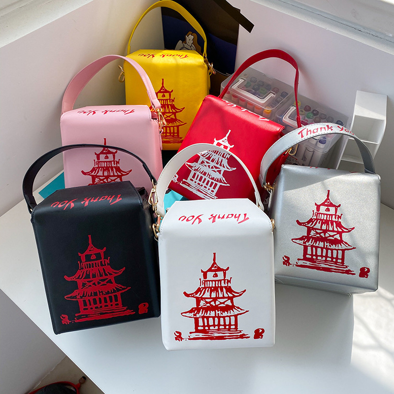 Foreign trade new European and American fashion creative Chinese style PU chain crossbody bag personalized red iron tower printed shoulder bag