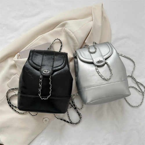 Cross-border summer Korean niche design versatile chain backpack bucket bag women's high-end texture small backpack