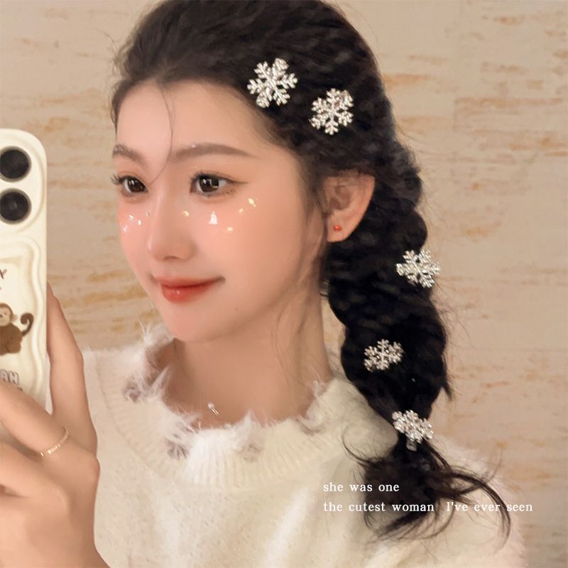 Super flash rhinestone snowflake hair clip for women with sweet side bangs and broken hair duck bill clip high-end dress accessories headgear