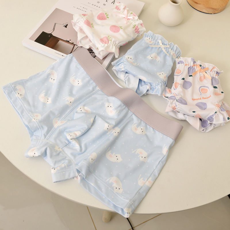 B228 couple underwear Japanese skin-friendly breathable cute texture fruit print men's and women's underwear