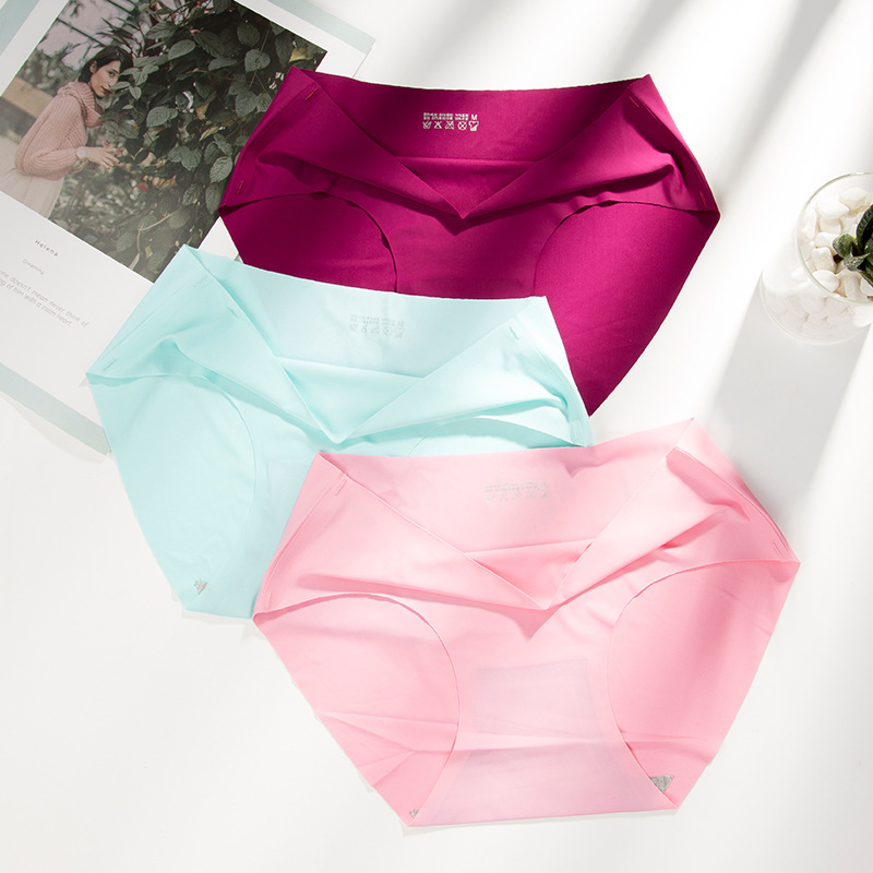One piece ice silk seamless underwear for women pure cotton crotch low waist women's briefs