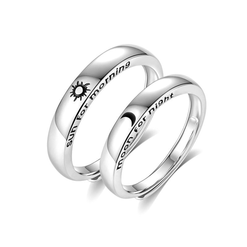 Japanese and Korean version of fashionable sun, moon and stars open ring female ins creative star and moon letters couple pair ring ring jewelry