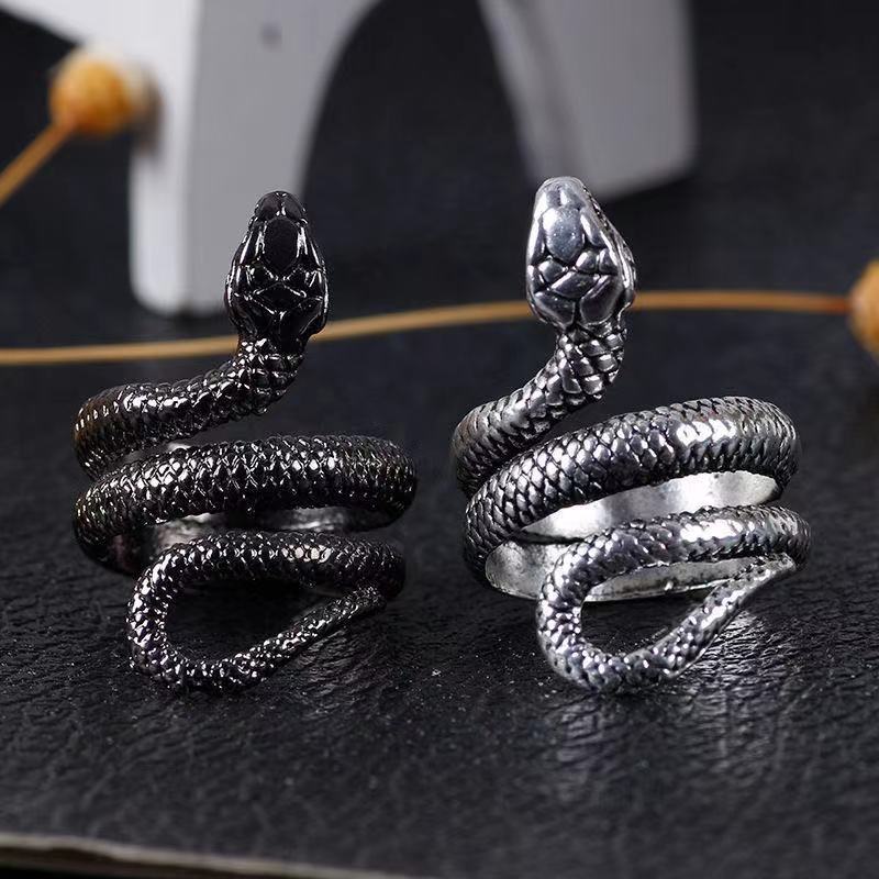 European and American Amazon jewelry retro open snake black mamba ring wrapped cobra stainless steel ring