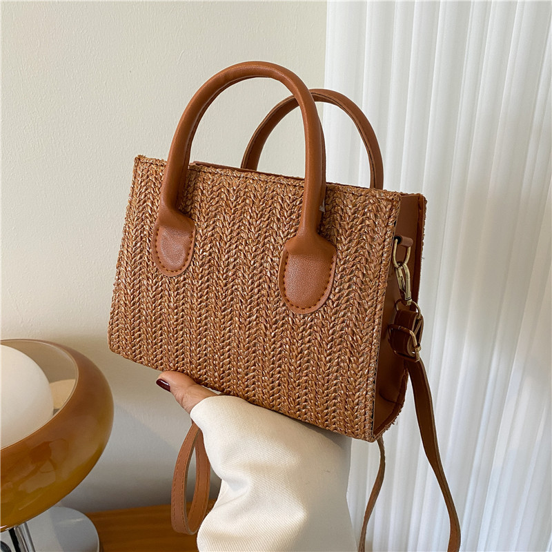 Trendy solid color pp woven temperament retro small square women's new bag temperament trendy women's shoulder crossbody bag