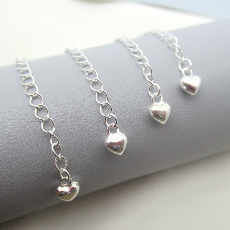 S925 sterling silver three-dimensional love-shaped extension chain bracelet necklace tail chain hypoallergenic handmade DIY accessories material