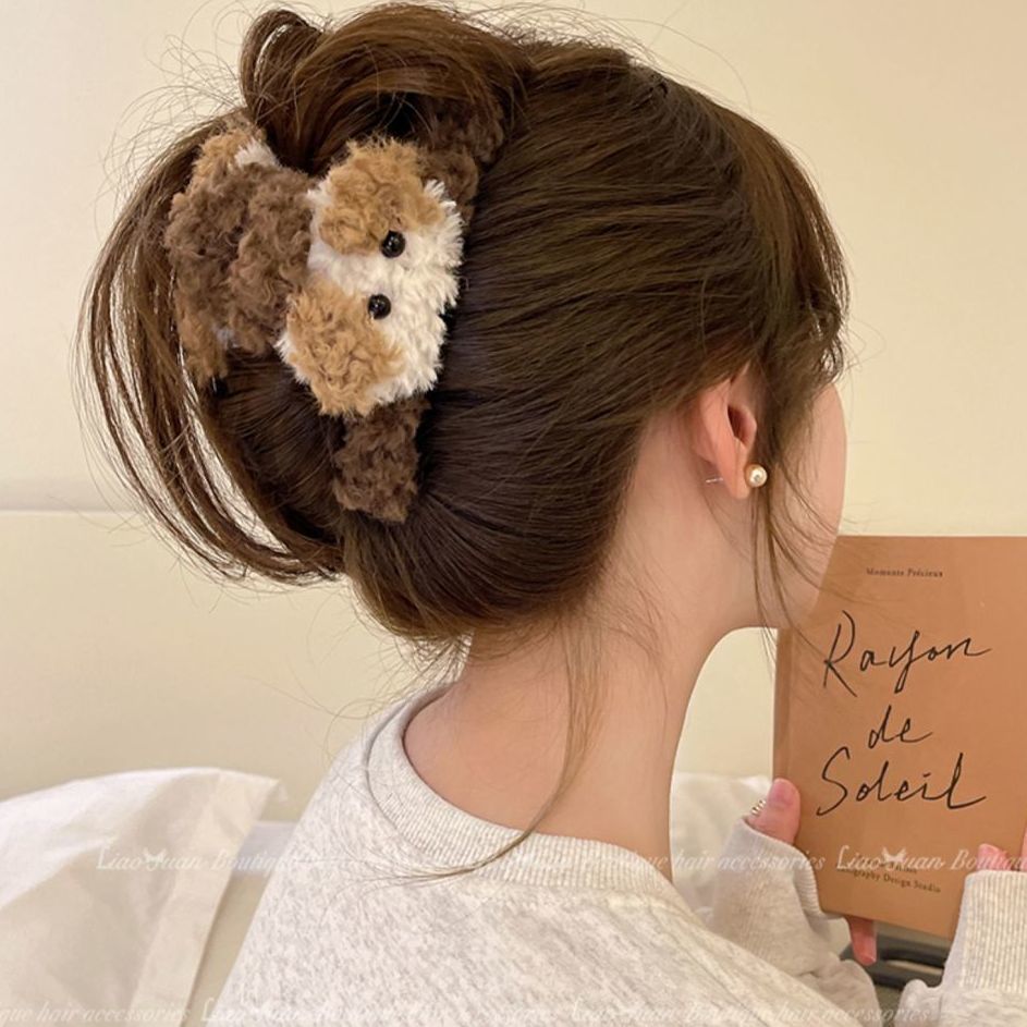 Curly Puppy~Autumn and Winter Plush Clip Women's 2024 New High-end Shark Clip Large Cute Hair Clip for the Back of the Head