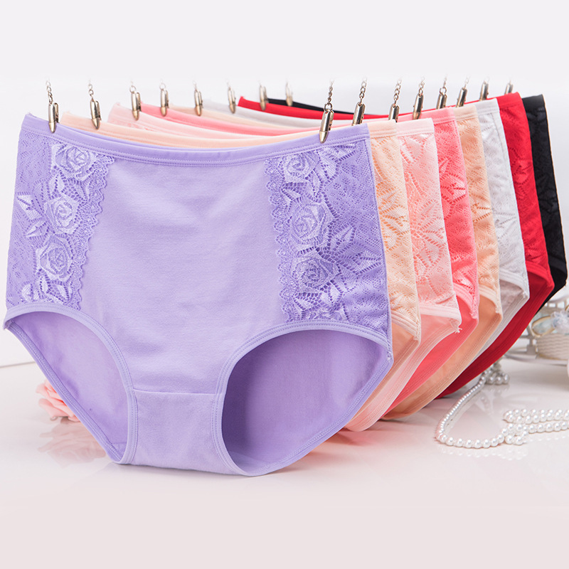 Women's pure cotton underwear women's pure cotton crotch lace mid-high waist briefs