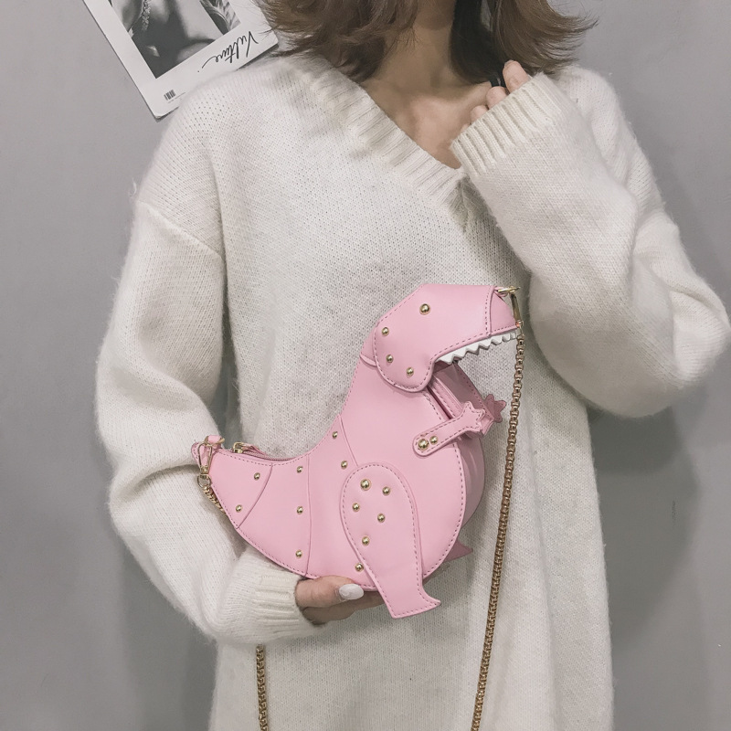 European and American fashion creative funny three-dimensional dinosaur cross-body bag personality rivets cute cartoon animal small bag women's bag