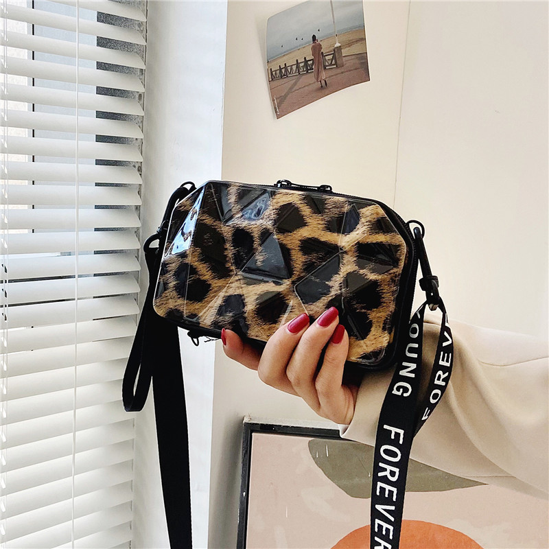 Leopard print women's bag new Korean style creative wide shoulder strap women's crossbody bag box-shaped rhombus solid color shaped small bag