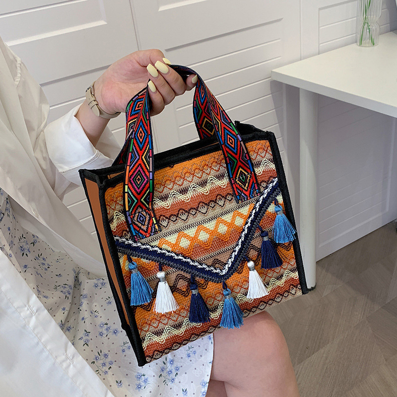 New ethnic style women's bag, fashionable woven shoulder bag, trendy bucket crossbody bag, women's niche bag