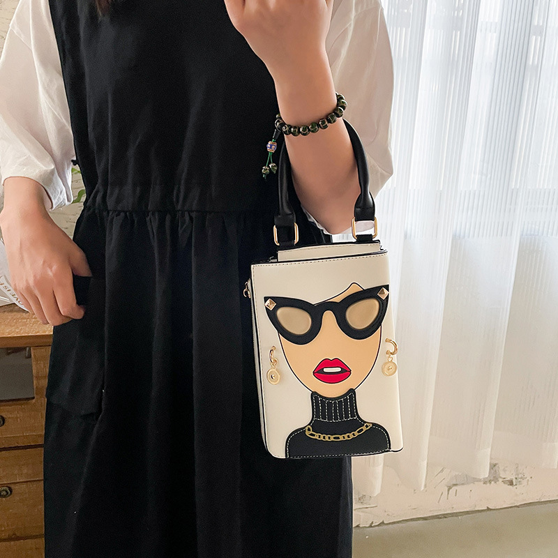 New European and American fashion creative spoof interesting beauty expression rivet sunglasses contrasting color women's trendy pu crossbody bag