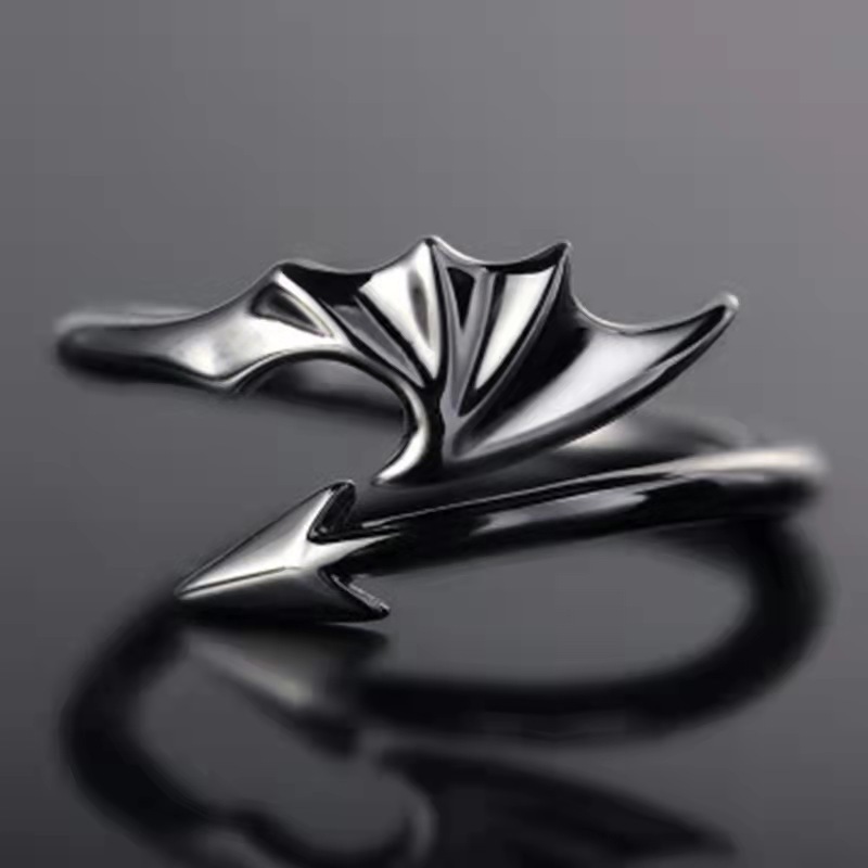 Angel Devil Ring, Same Style Matching Ring for Men and Women, Bridge of Sighs Kiss Ring, Female Couple Matching Ring, Student Tail Ring, Live Mouth Ring