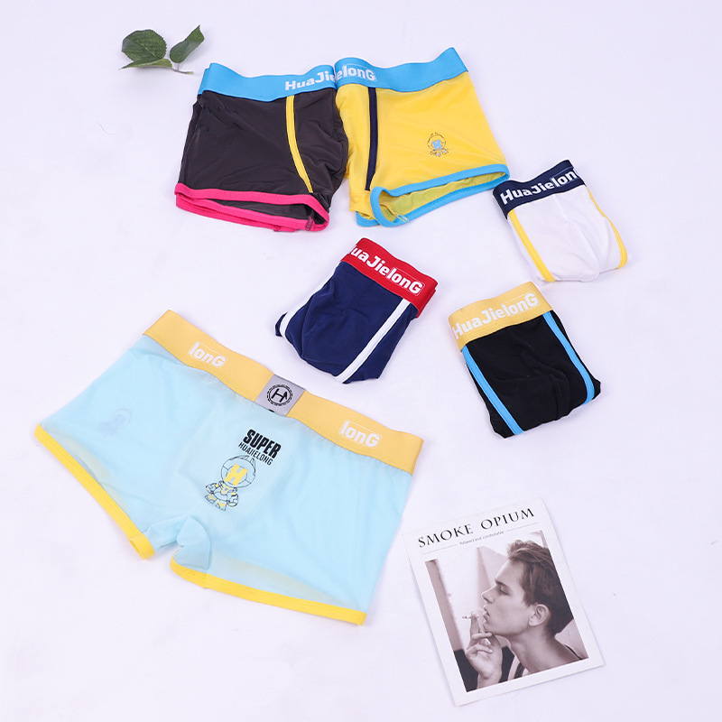 Men's ice silk national trend underwear men's ice silk breathable youth fashion ins printed mid-waist men's boxer briefs