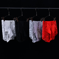 Qinghe men's lace underwear with hollow bow design at the back, sexy oily and egg-filled menstrual briefs