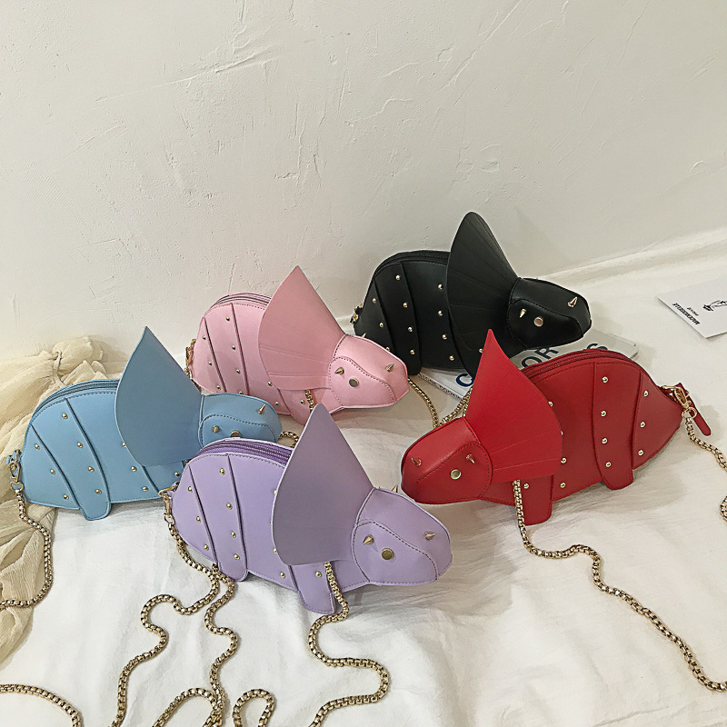 European and American Fashion Funny Personality Cartoon Triceratops Crossbody Bag Creative Dinosaur Rivet Shoulder Bag for Women