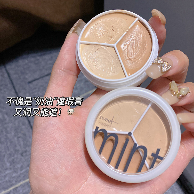 sweet mint three-color concealer covers spots, acne marks, dark circles, tear troughs, contouring foundation, long-lasting