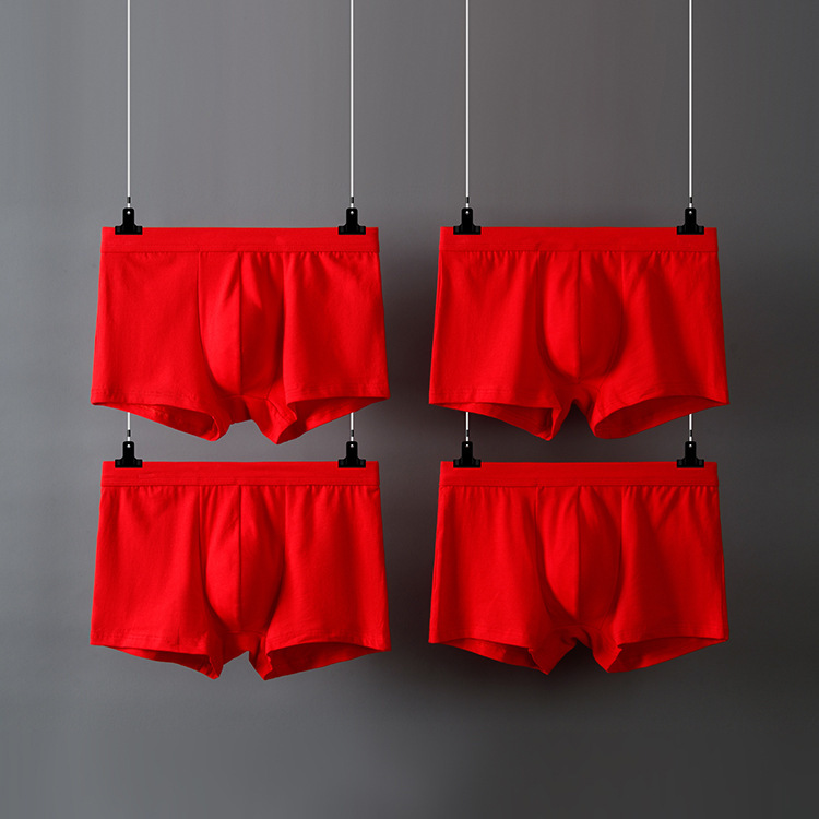 Men's red underwear solid color cotton boxer briefs factory direct sales natal red boxer briefs for young and middle-aged people