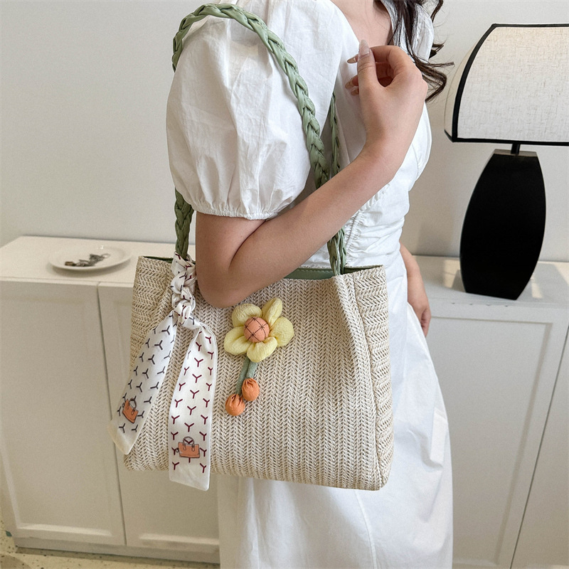 Woven large bag new fashion small flower beach bag large capacity tote shoulder bag women's handbag trendy