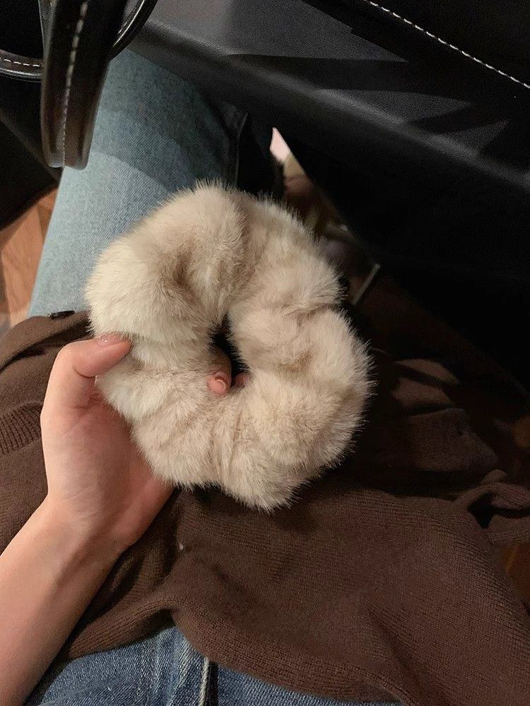Soft waxy rabbit fur plush cloud hair band rubber band women's hair tie hair rope headband 2023 new high-end large intestine ring