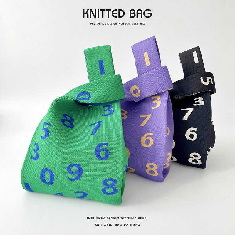Korean version niche design digital knitted bag versatile large capacity commuting tote bag handbag