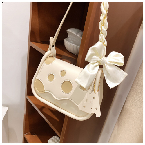 Spring and summer new small square bag for women, fashion trend, silk scarf, bow, shoulder bag, simple and versatile crossbody bag