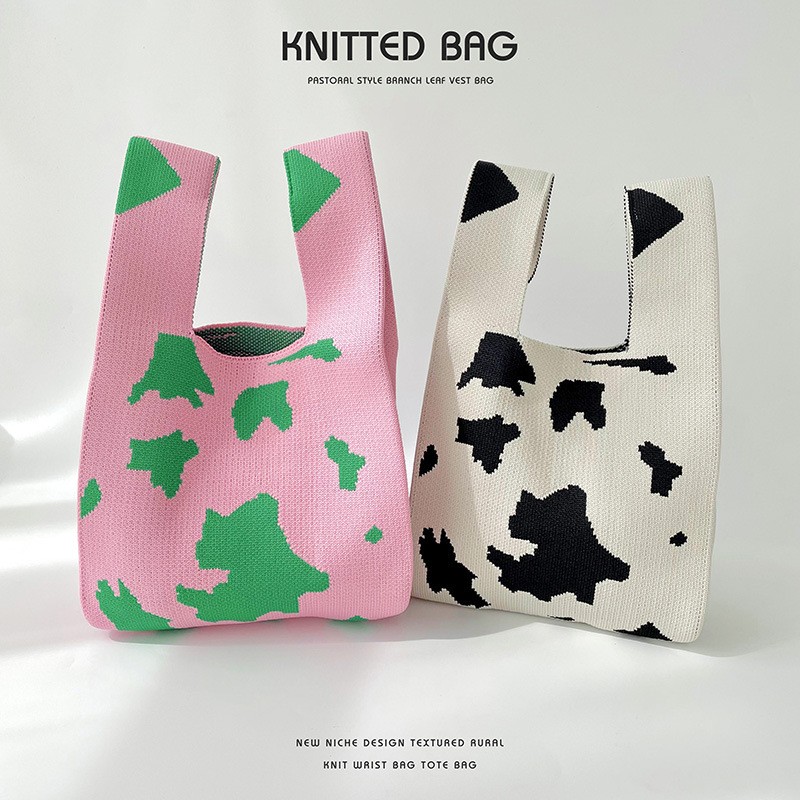Vest bag vest bag trendy knitted cute spotted knitted shoulder handbag commuting large capacity tote bag for women