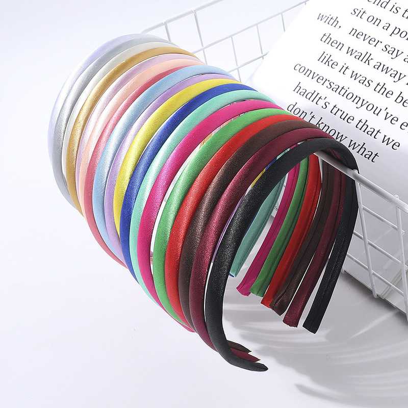 Qiyue European and American cross-border 1cm candy-colored cloth hair hoop DIY material hair accessories accessories satin thin hair hoop B72