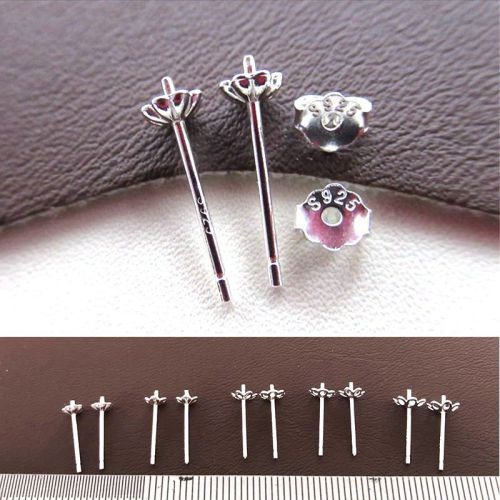 925 silver earring accessories half-hole pearl earring pin earring nail tray bead plate DIY flower empty support sticky pearl