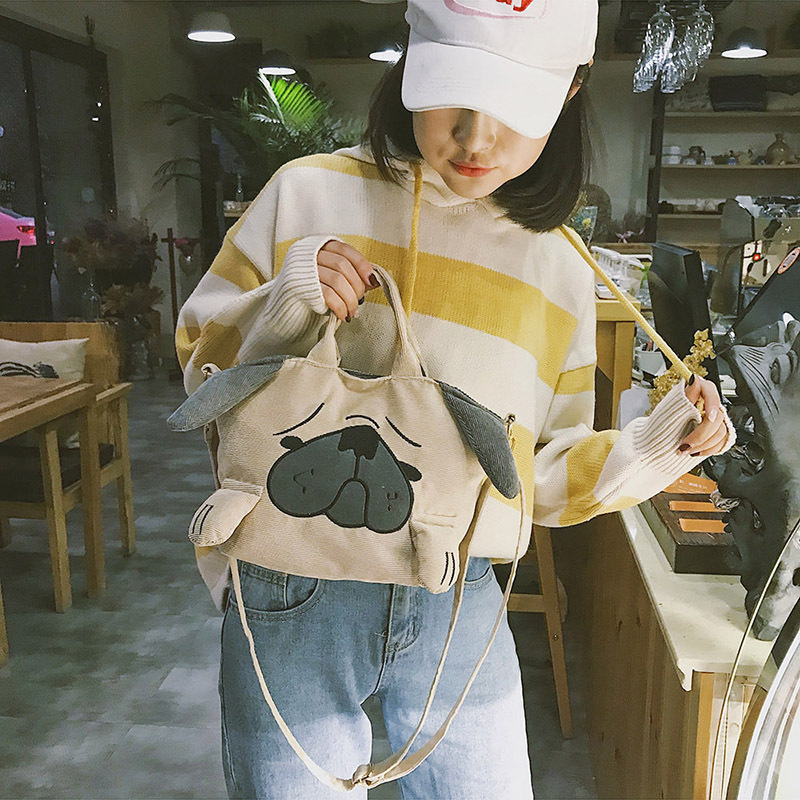 Japanese cute personality corduroy cute hapi dog shoulder crossbody small bag funny animal female bag soft girl small bag