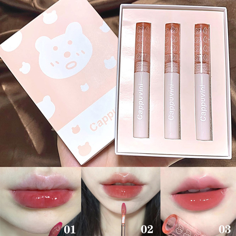 Cappuvini Bubble Lip Glaze Set Mirror Water-Glow Glass Puff Lip Long-lasting Makeup Lipstick Beauty Cross-border