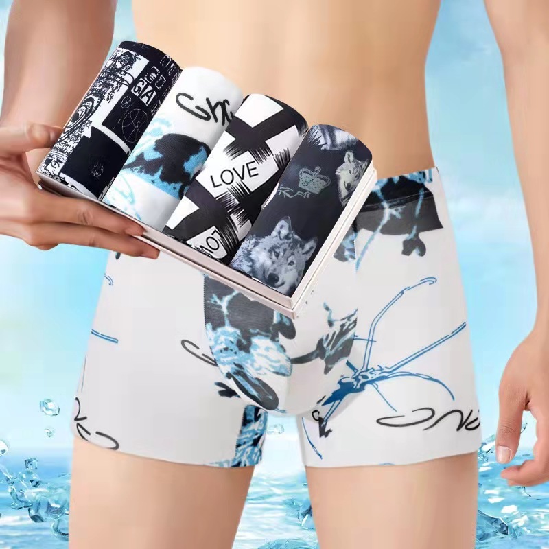 Men's elastic breathable printed mid-rise large size boxer briefs