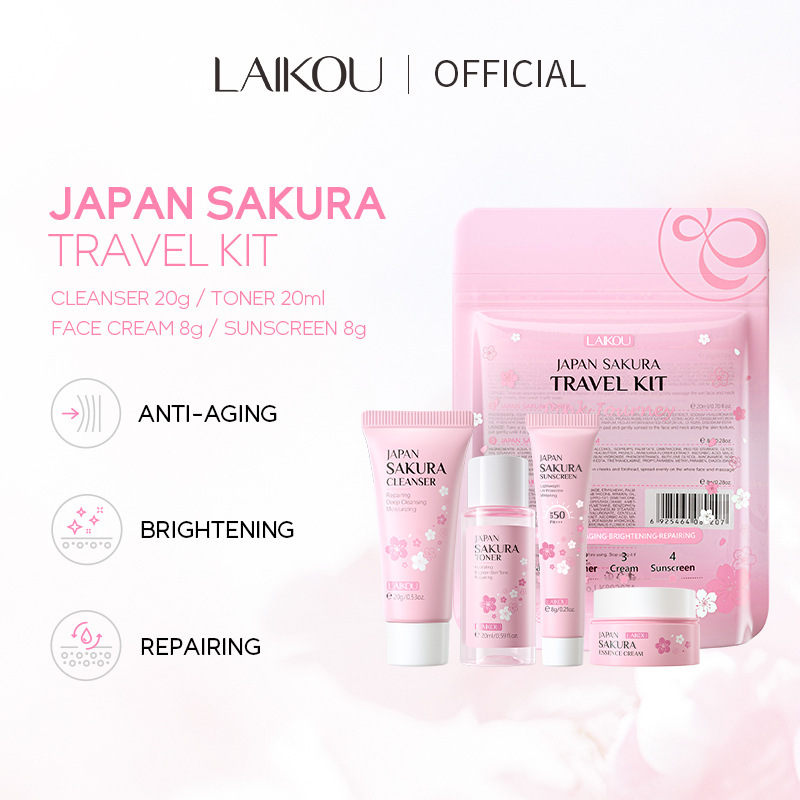 Cross-border LAIKOU Japan Sakura Travel Set 4-piece facial care hydrating and moisturizing set