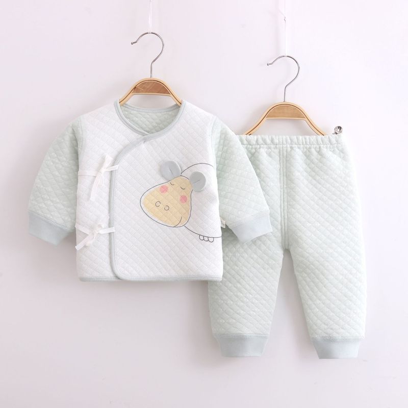 Newborn suit boneless three-layer warm monk suit lace-up 0-3 months baby infant underwear set cotton
