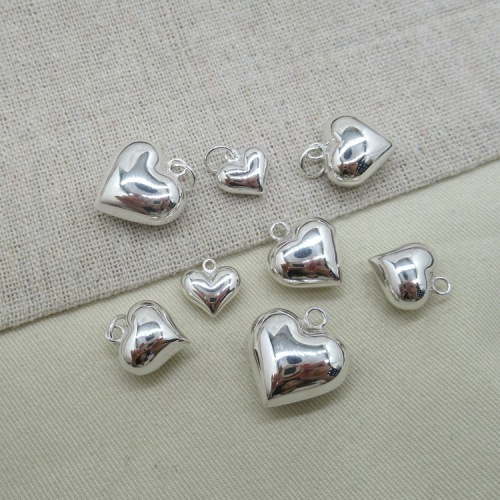 S925 sterling silver three-dimensional heart pendant love pendant plain silver DIY handmade accessories beaded rope bracelet