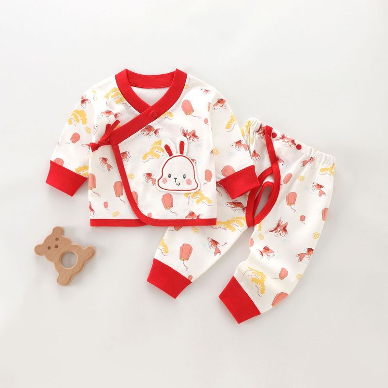 Baby underwear set spring and autumn pure cotton bunny monk suit festive full moon suit New Year suit two-piece set 0-6 months
