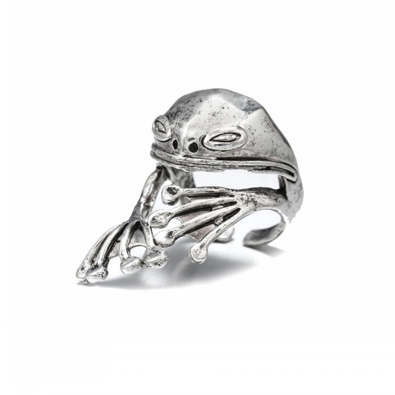 Closed Eyes Frog Ring Plain Silver Ring Female Personality Retro Frog Prince Ring Opening Adjustable