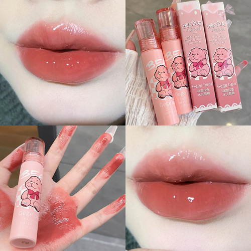Gege bear cute and colorful water gloss lip glaze, mirror jelly pout lips, long-lasting and not easy to fade, student lipstick