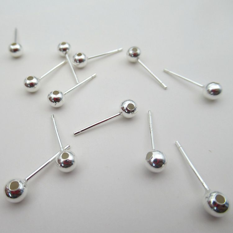 S925 sterling silver DIY handmade through-hole bead earrings women's ear stick ear needles anti-blocking ear piercing earrings wholesale
