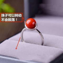 Silver ring for women, inlaid with southern rubies, rotating bead open ring, fashionable and personalized silver jewelry